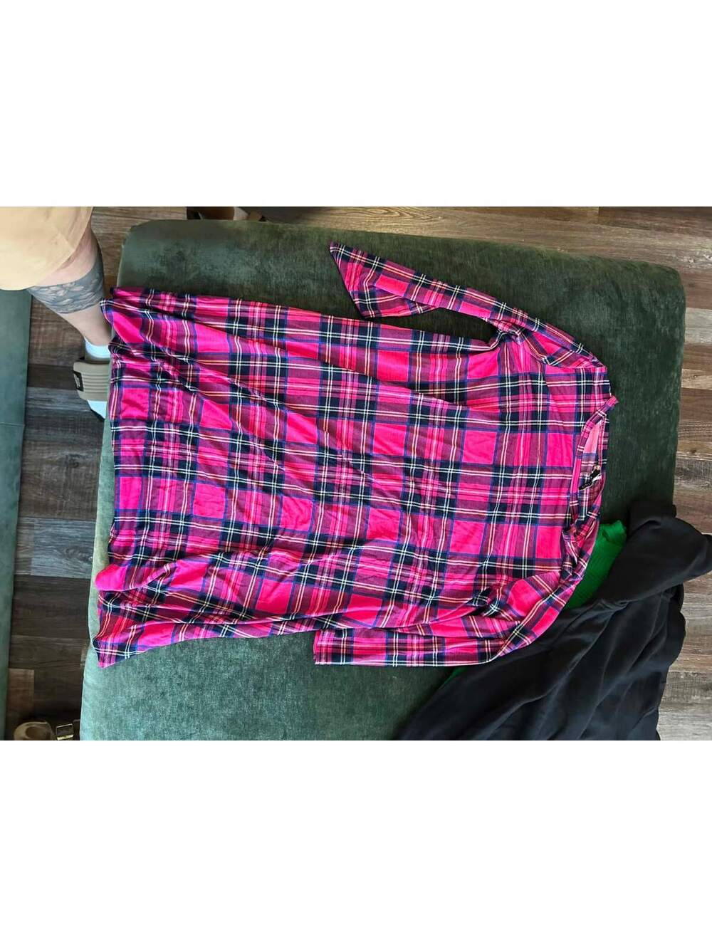 Pink and Black Plaid Long Sleeve Dress